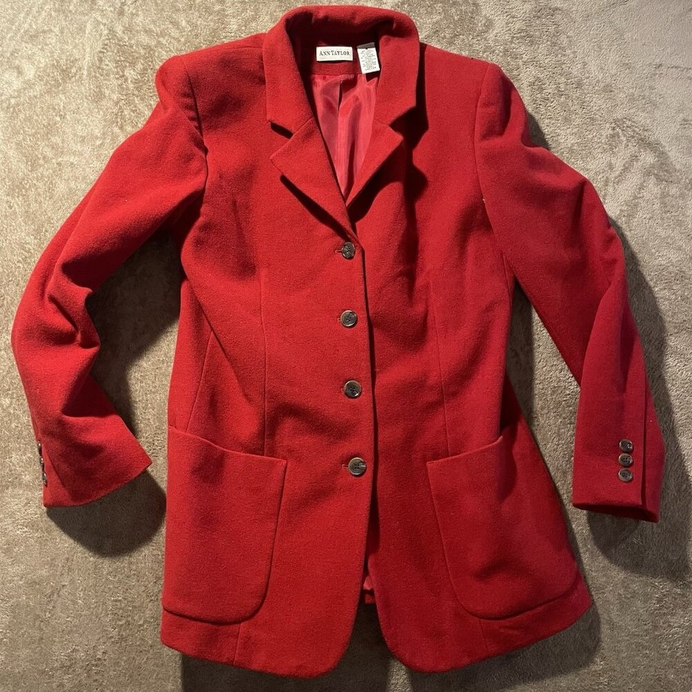 Vintage ANN TAYLOR Wool Blend Blazer Womens Sz 4 Red Four Button Jacket Pockets
